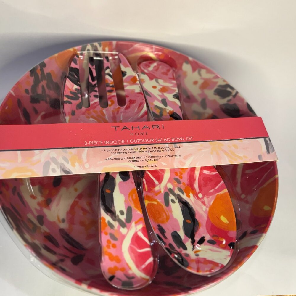 Tahari Home 3-Pc Indoor Outdoor Salad Bowl Set Melamine NWT